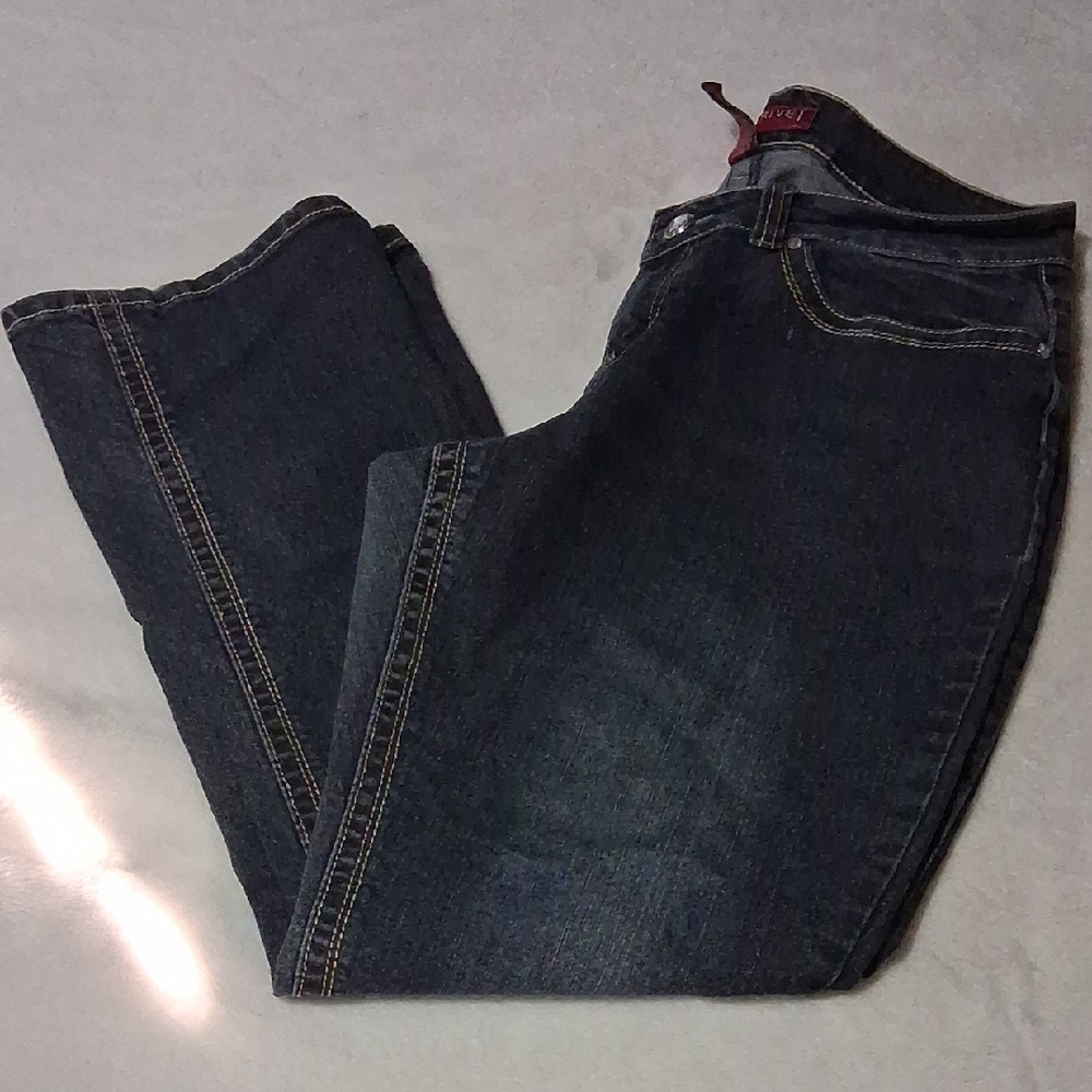 Blue Boot Cut Jeans with Contrast Stitching